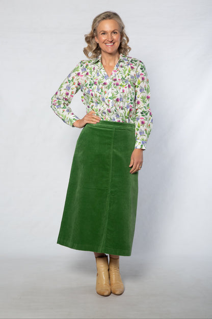 Stretch Corduroy A-Line Skirt – Green