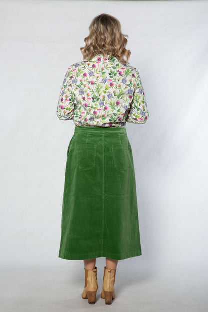 Stretch Corduroy A-Line Skirt – Green