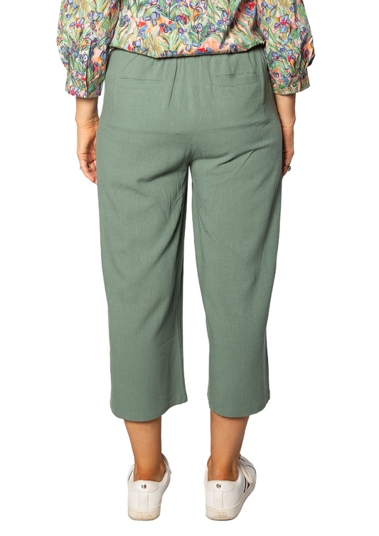 Linen Blend 3/4 Length Pant with Pockets #6678 - Thyme