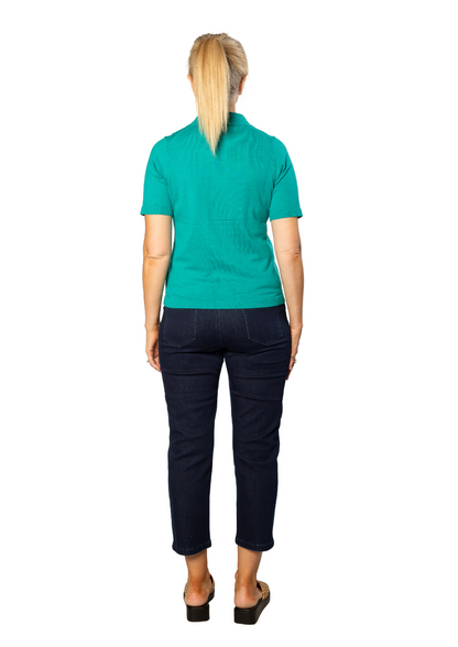 100% Cotton Johnny Collar Summer Knit Polo Top #5001 - Teal