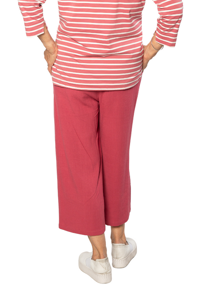 Linen Blend 3/4 Length Pant with Pockets #6678 - Cranberry