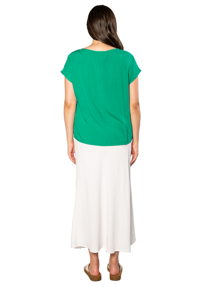 Extended Cap Sleeve Scoop Hem Top #627 Green