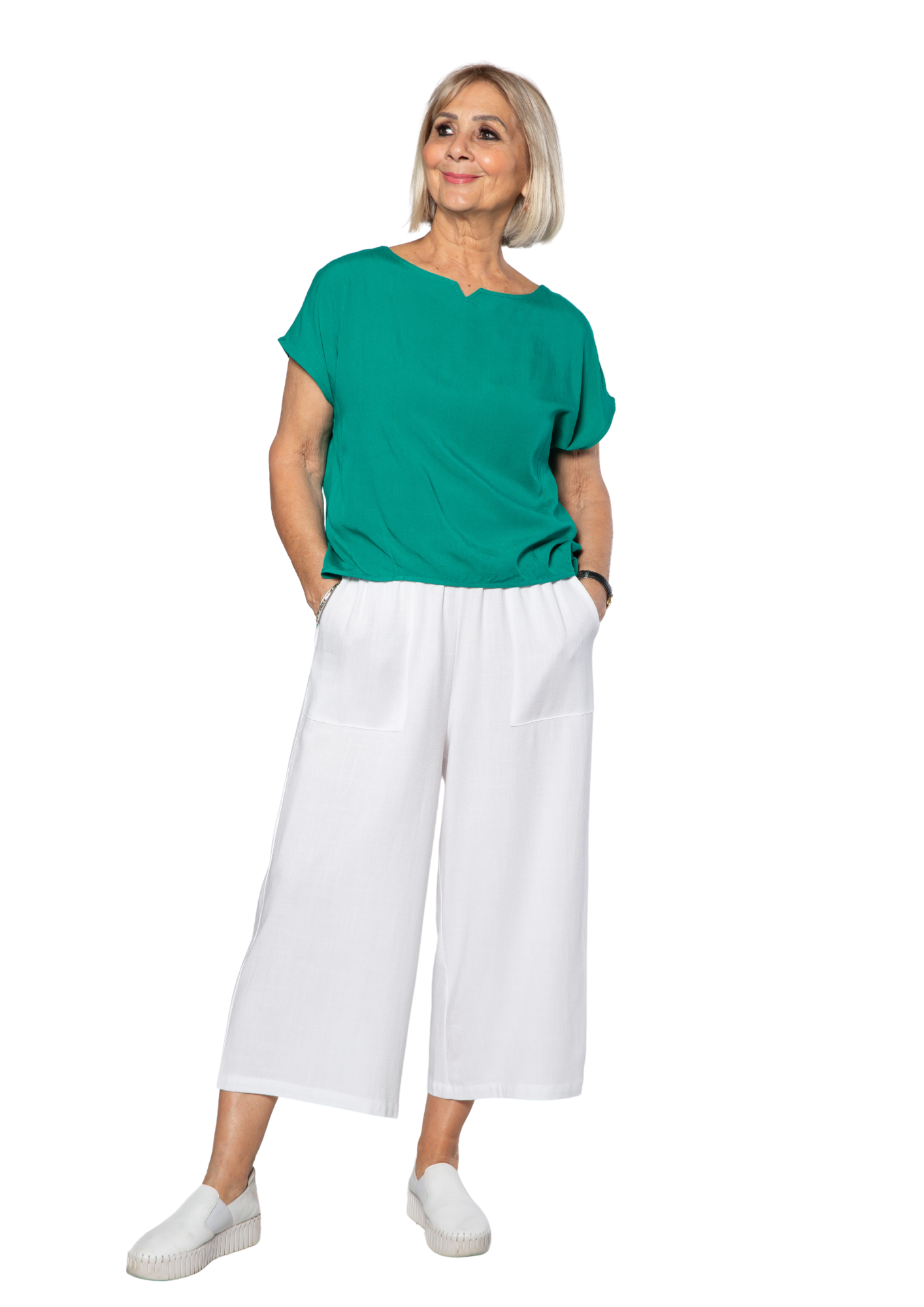 Extended Cap Sleeve Scoop Hem Top #627 Green