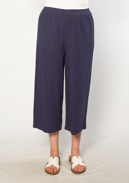 Linen Blend 3/4 Length Pant with Pockets #6678 - Navy