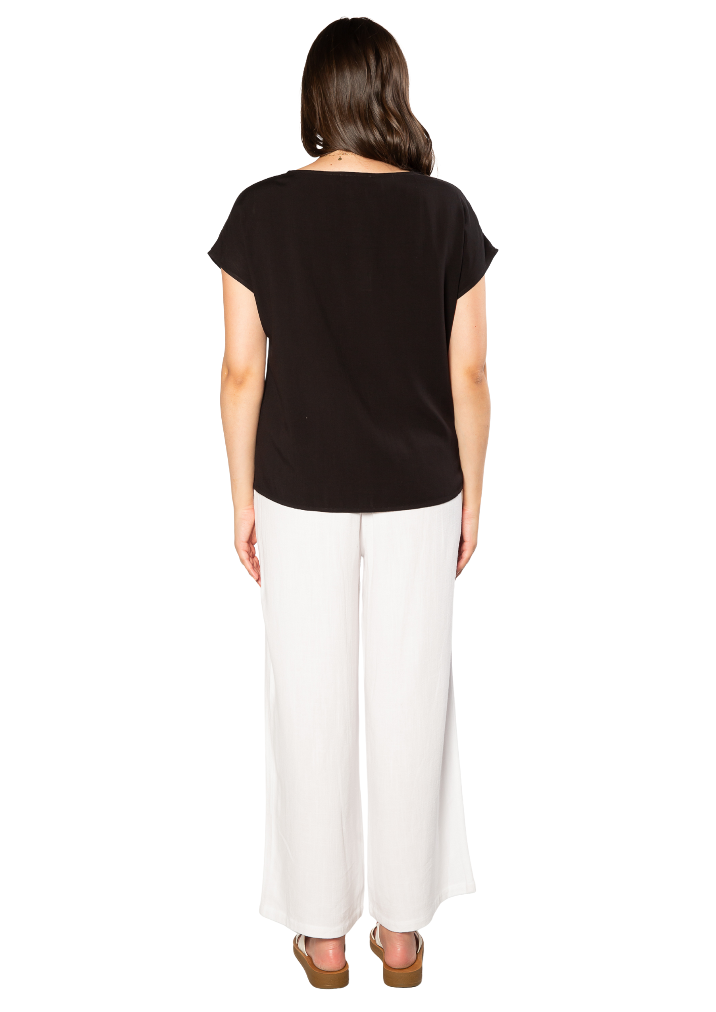 Extended Cap Sleeve Scoop Hem Top #627 Black