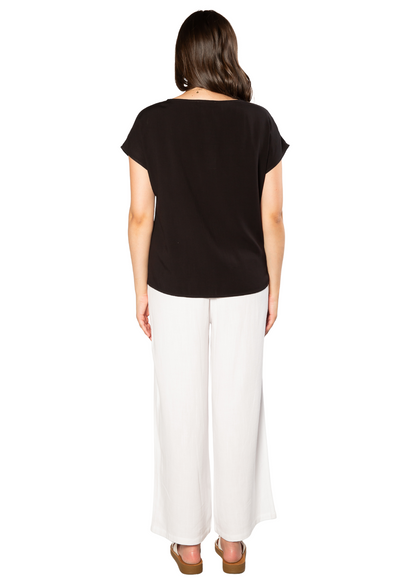 Extended Cap Sleeve Scoop Hem Top #627 Black