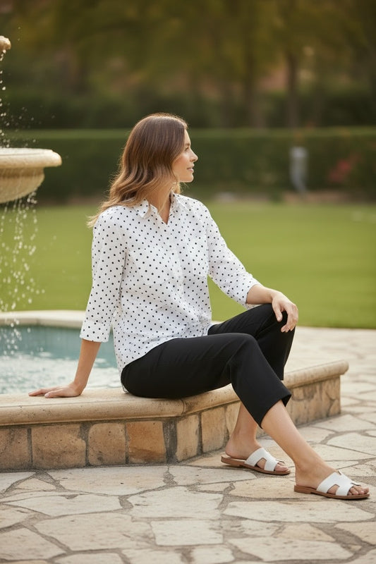 Cotton Spot Print Relaxed Fit 3/4 Sleeve Shirt #3588