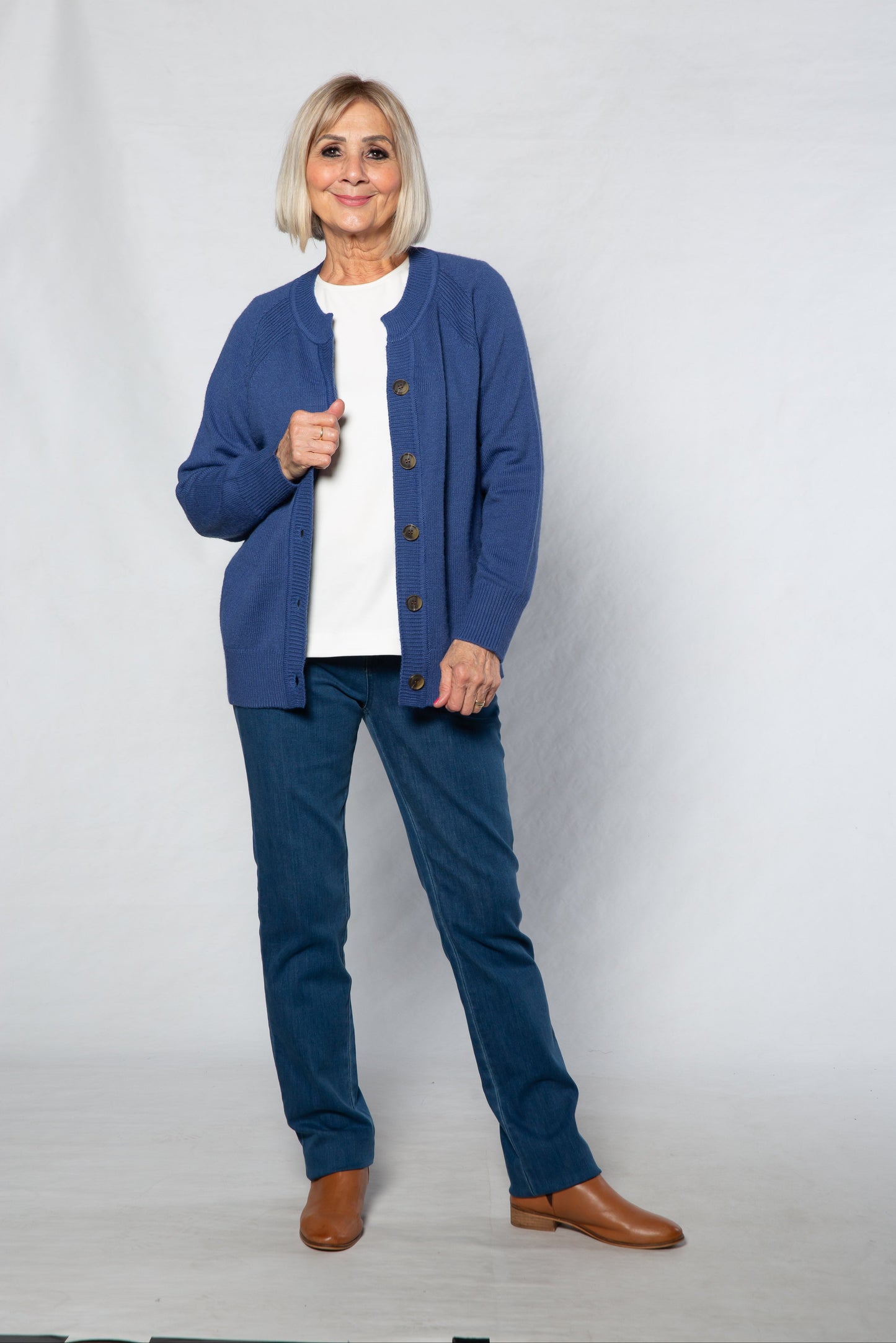 Soft Knit Cardigan Long sleeve 5 Button #5009 BLUE