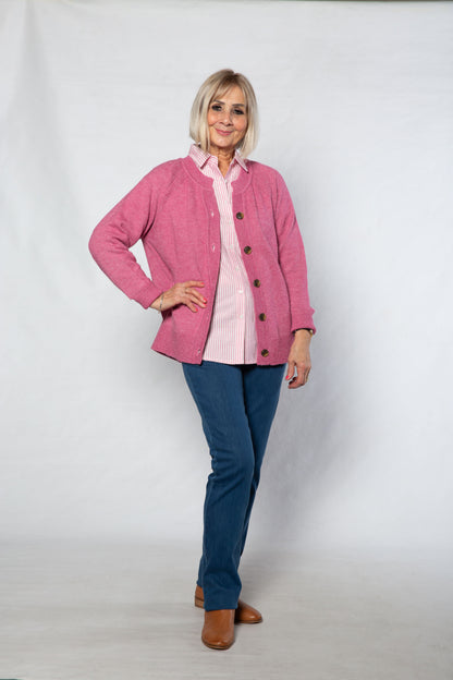 Soft Knit Cardigan Long sleeve 5 Button #5009 PINK