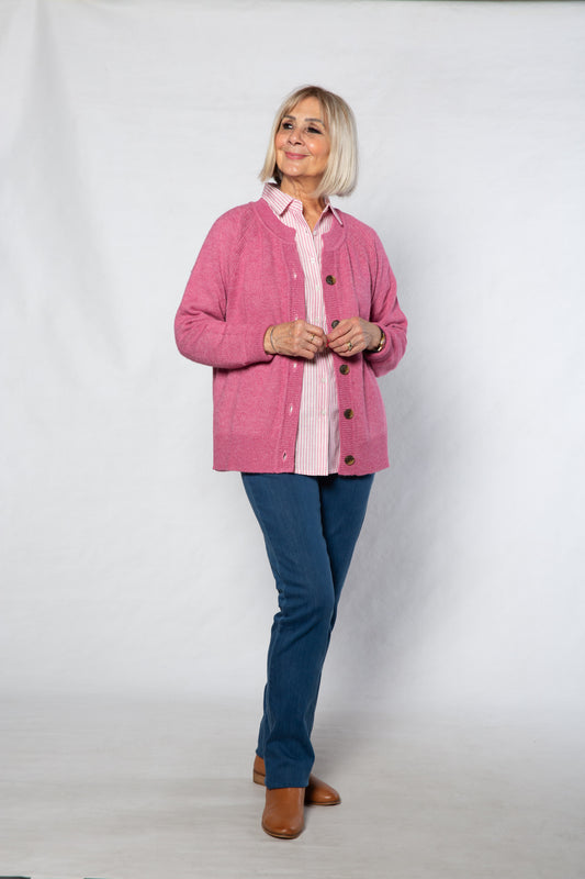 Soft Knit Cardigan Long sleeve 5 Button #5009 PINK