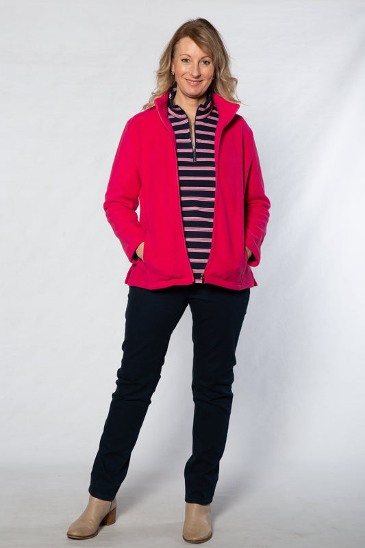 Soft Knit Ribbed Zip through Cardi with fine cable stitch on sleeves #5087 - PINK