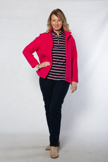 Soft Knit Ribbed Zip through Cardi with fine cable stitch on sleeves #5087 - PINK