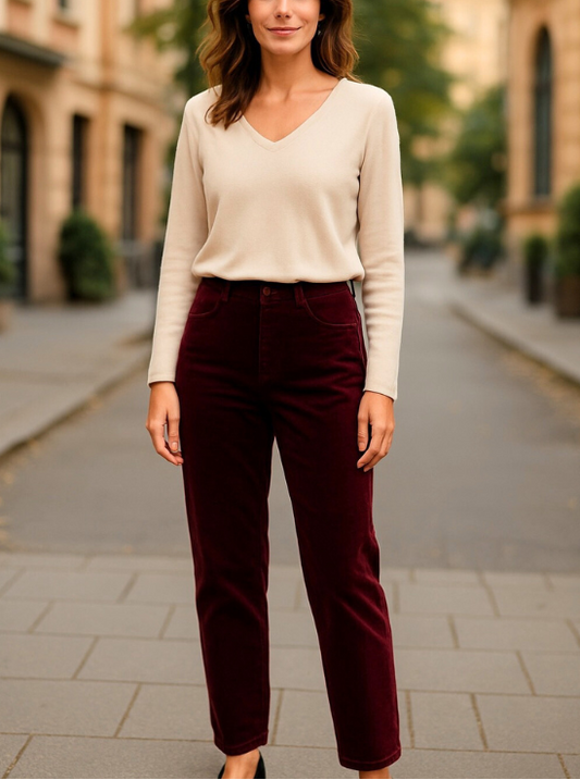 Fine gauge v-neck sweater #5117 - NATURAL