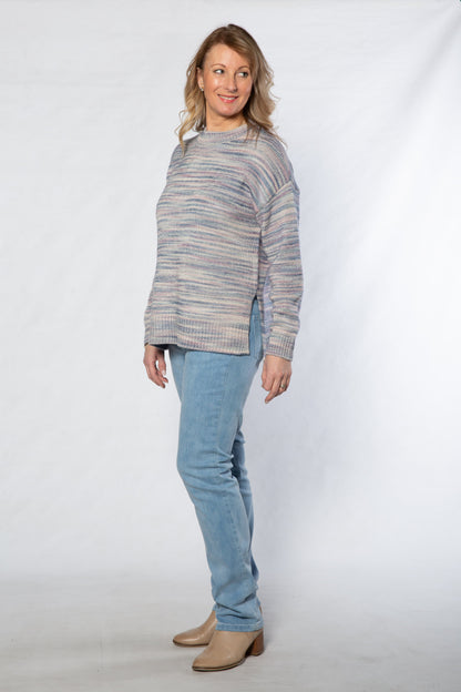 Drop shoulder space dye yarn  knit sweater #5129 - BLUE