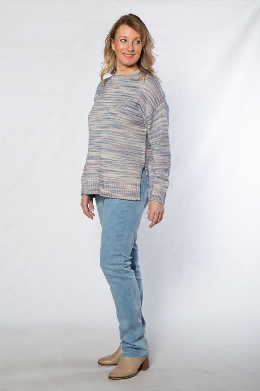 Drop shoulder space dye yarn  knit sweater #5129 - BLUE