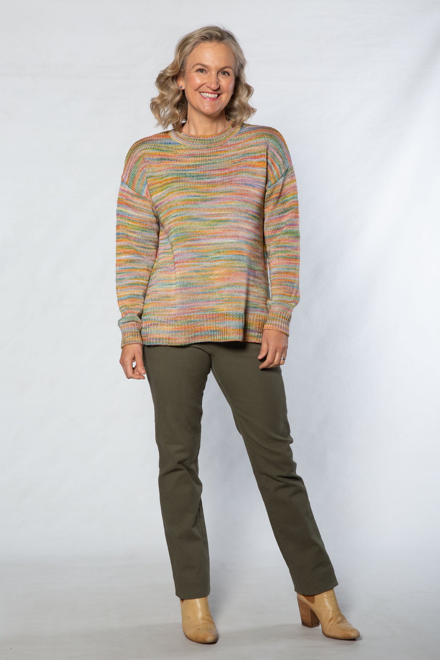 Drop shoulder space dye yarn  knit sweater #5129 - MULTI
