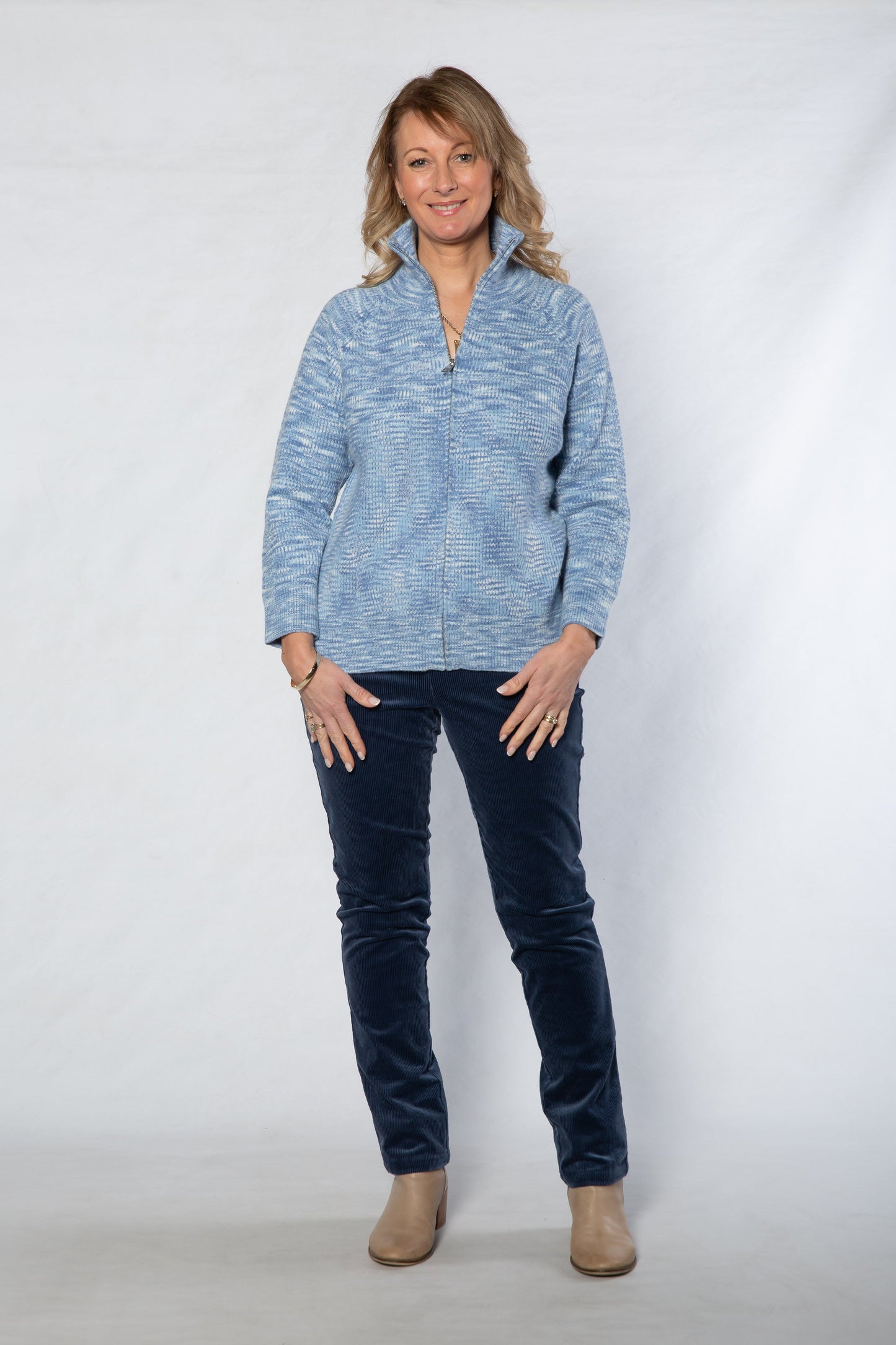 Twist Yarn Ribbed Zip-Through Cardigan #5255 - Blue
