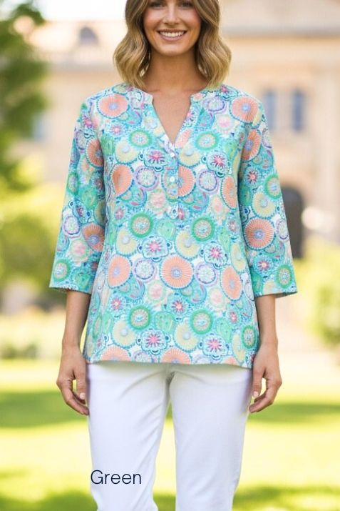 Woman wearing printed top 