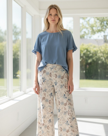 Tencel Ruffle Trim Top #541