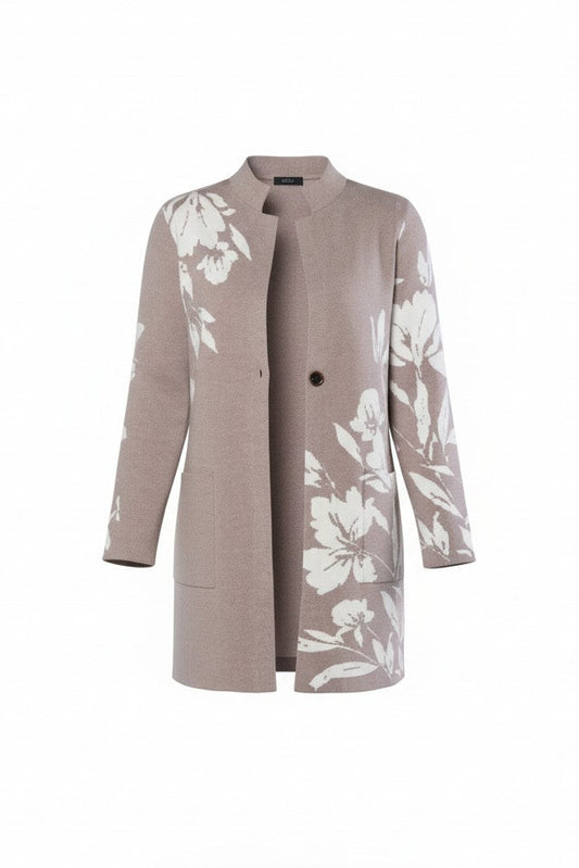 Long coat with floral pattern on a white background