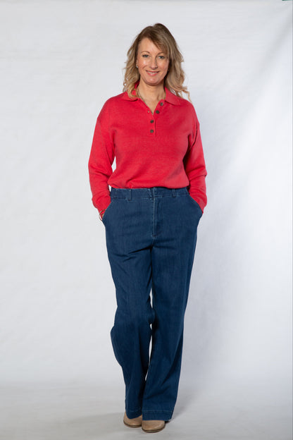 Knit sweater with collar and button neck opening 5563-PINK