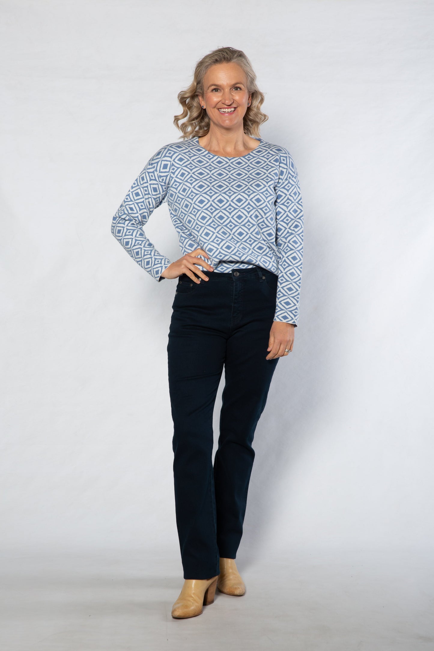 Computer knit round neck sweater #5740 - BLUE