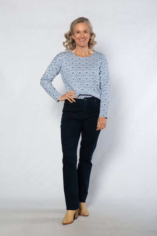 Computer knit round neck sweater #5740 - BLUE