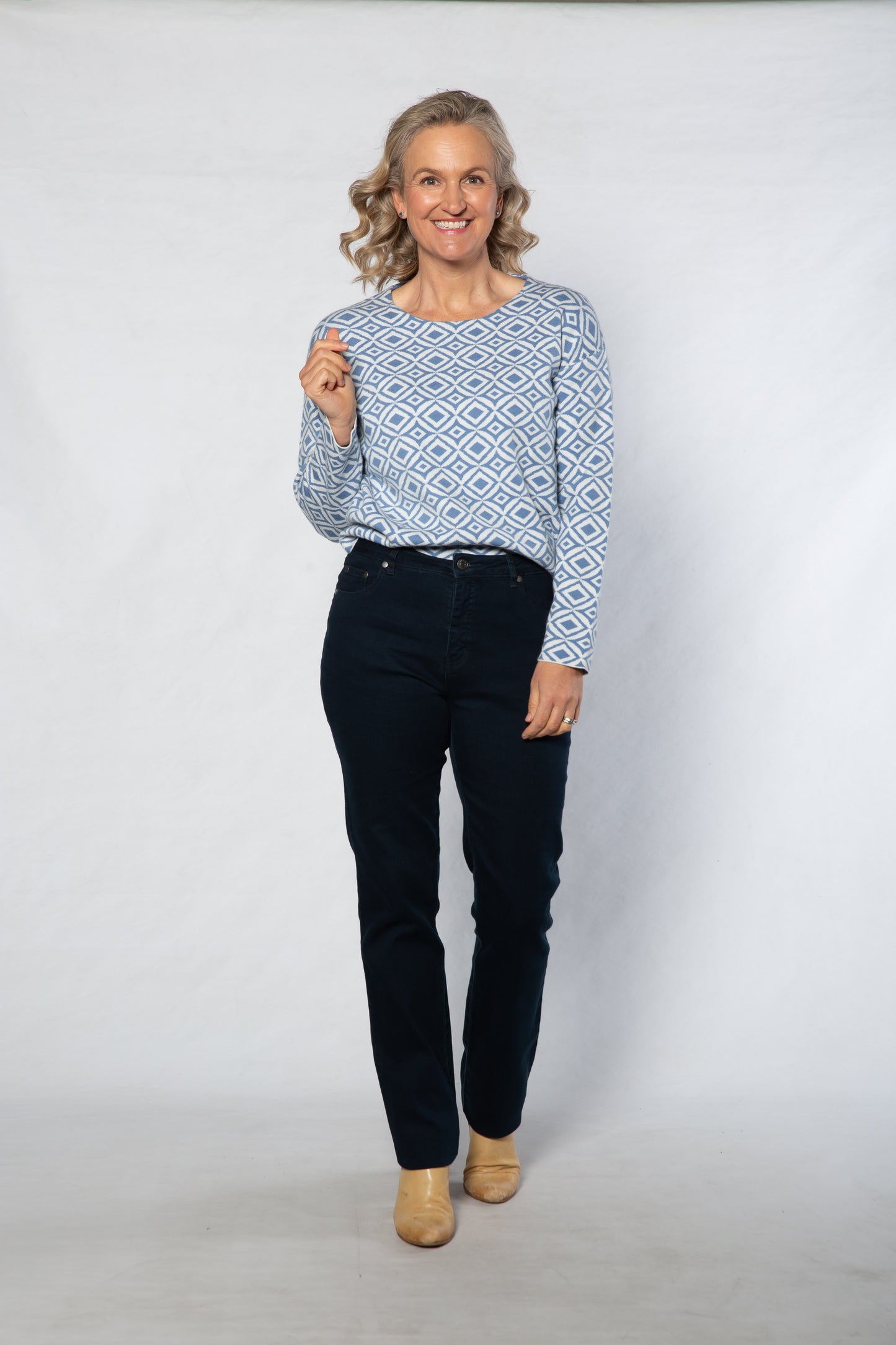 Computer knit round neck sweater #5740 - BLUE