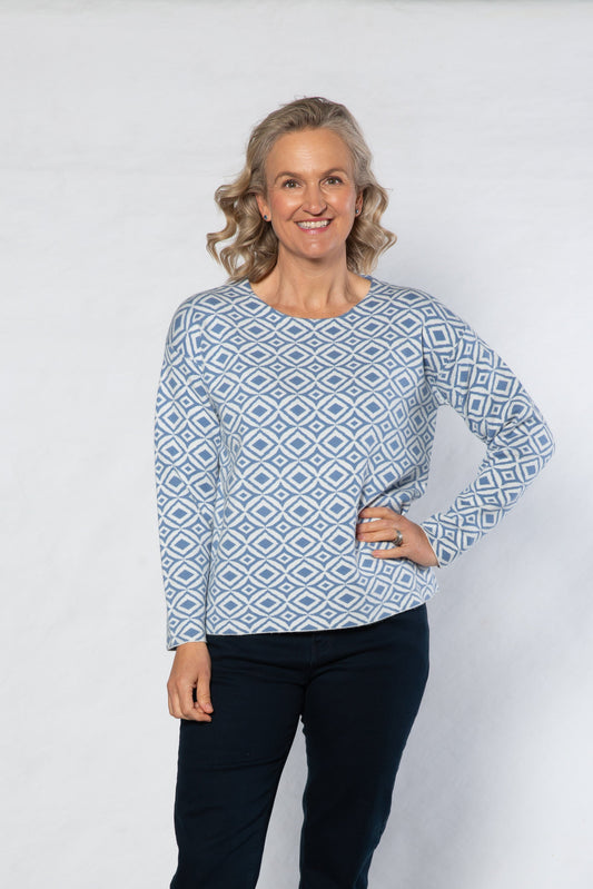 Computer knit round neck sweater #5740 - BLUE