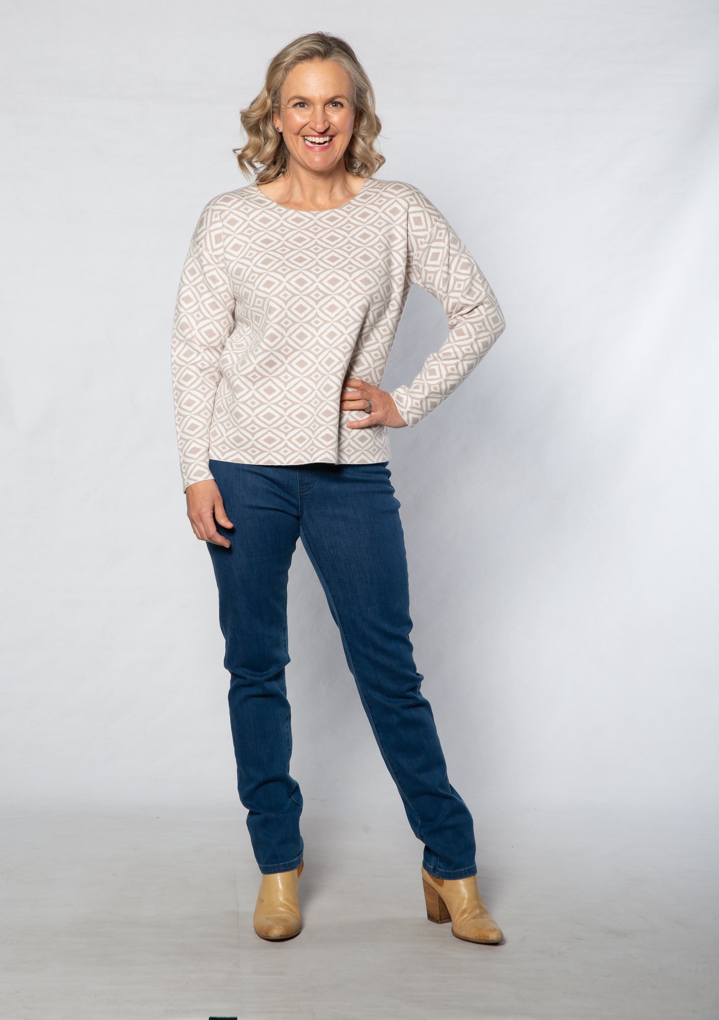Computer knit round neck sweater #5740 - TAUPE