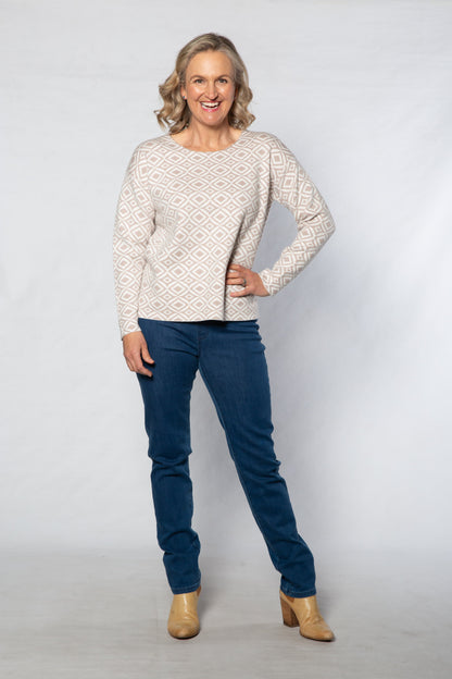 Computer knit round neck sweater #5740 - TAUPE