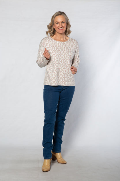 Computer knit round neck sweater #5740 - TAUPE