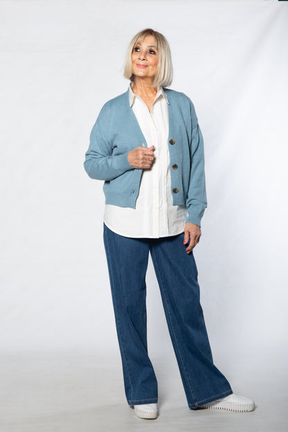 V-Neck 3 button cardigan #5802 - BLUE