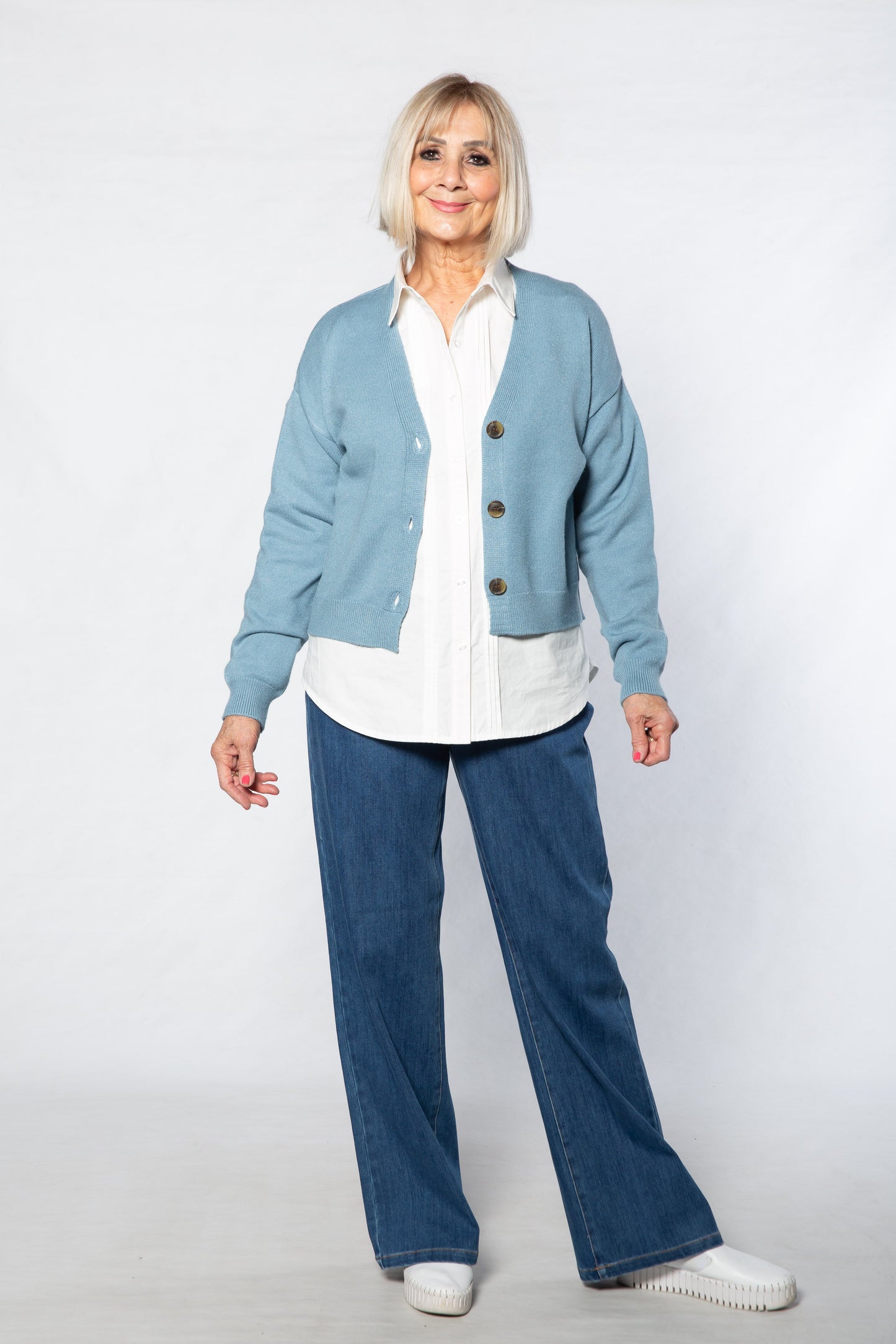 V-Neck 3 button cardigan #5802 - BLUE