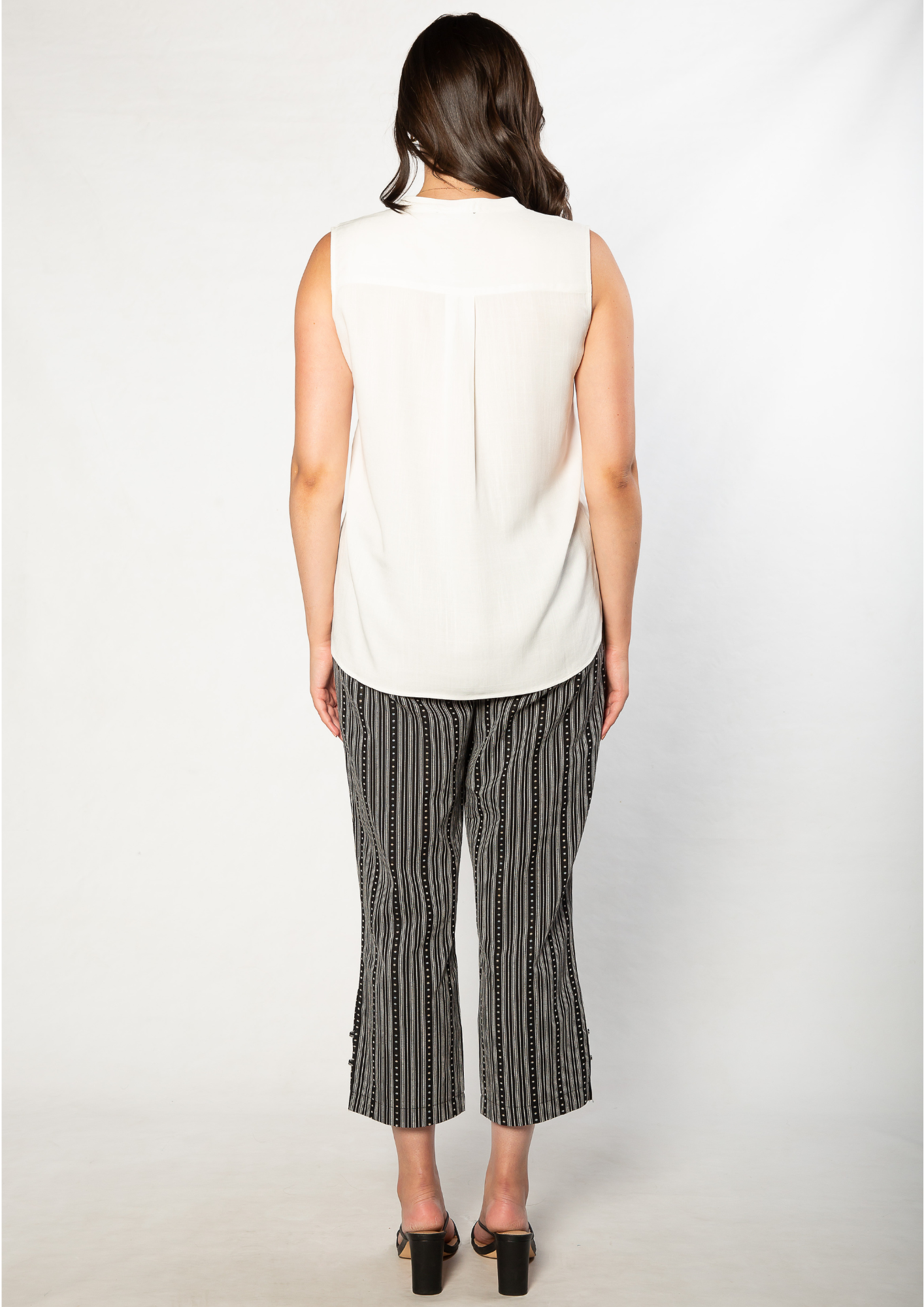 Pure cotton Drawstring Stripe Pant with Side Seam Hem Tab Detail #6535 - Black
