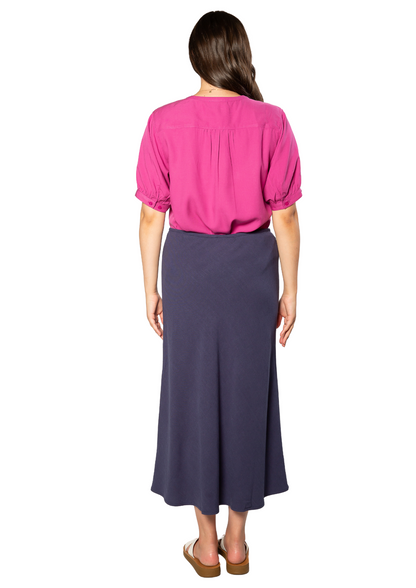 Linen Blend Drawstring Skirt  4225 - Navy