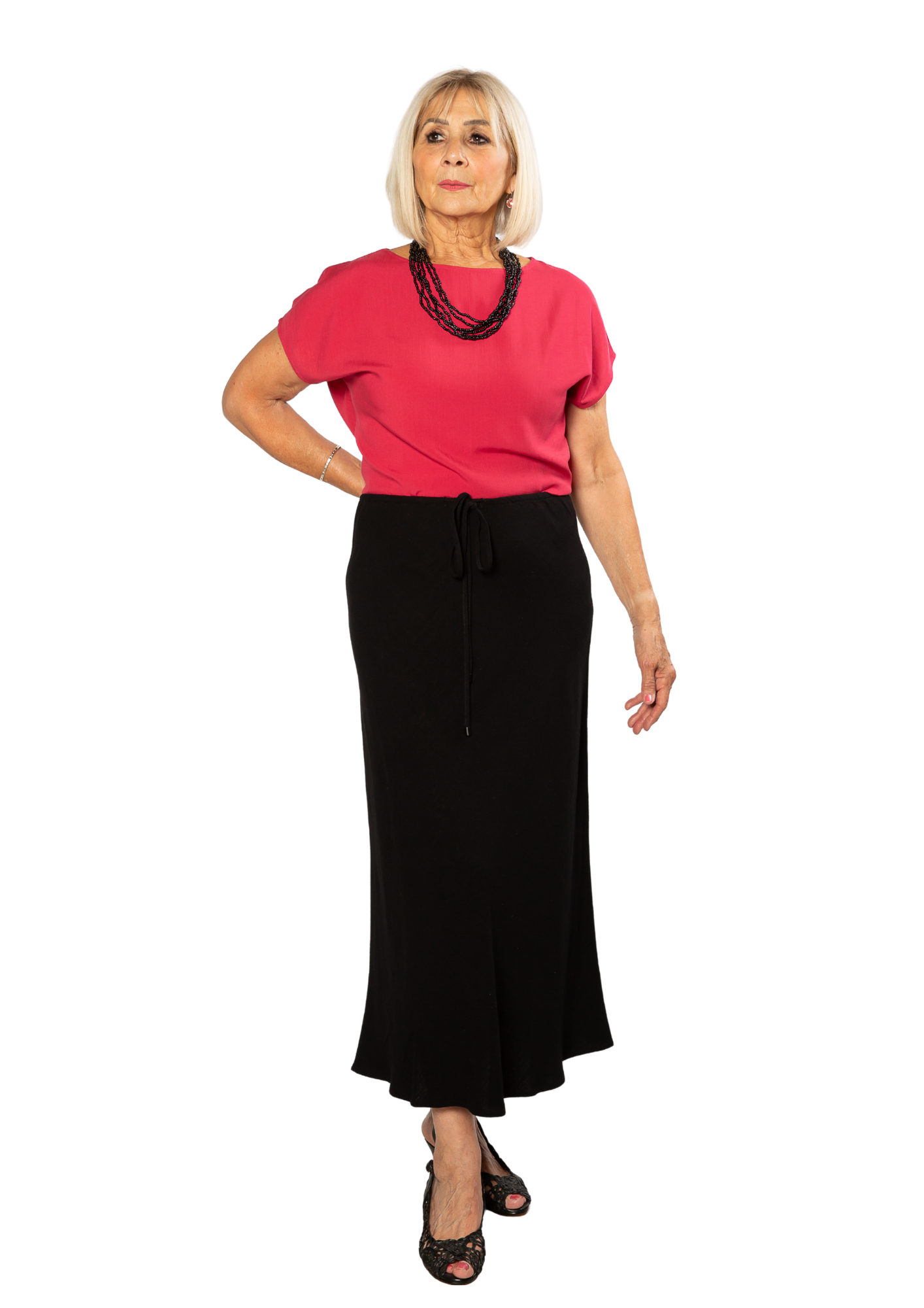 Linen Blend Drawstring Skirt  4225 - Black