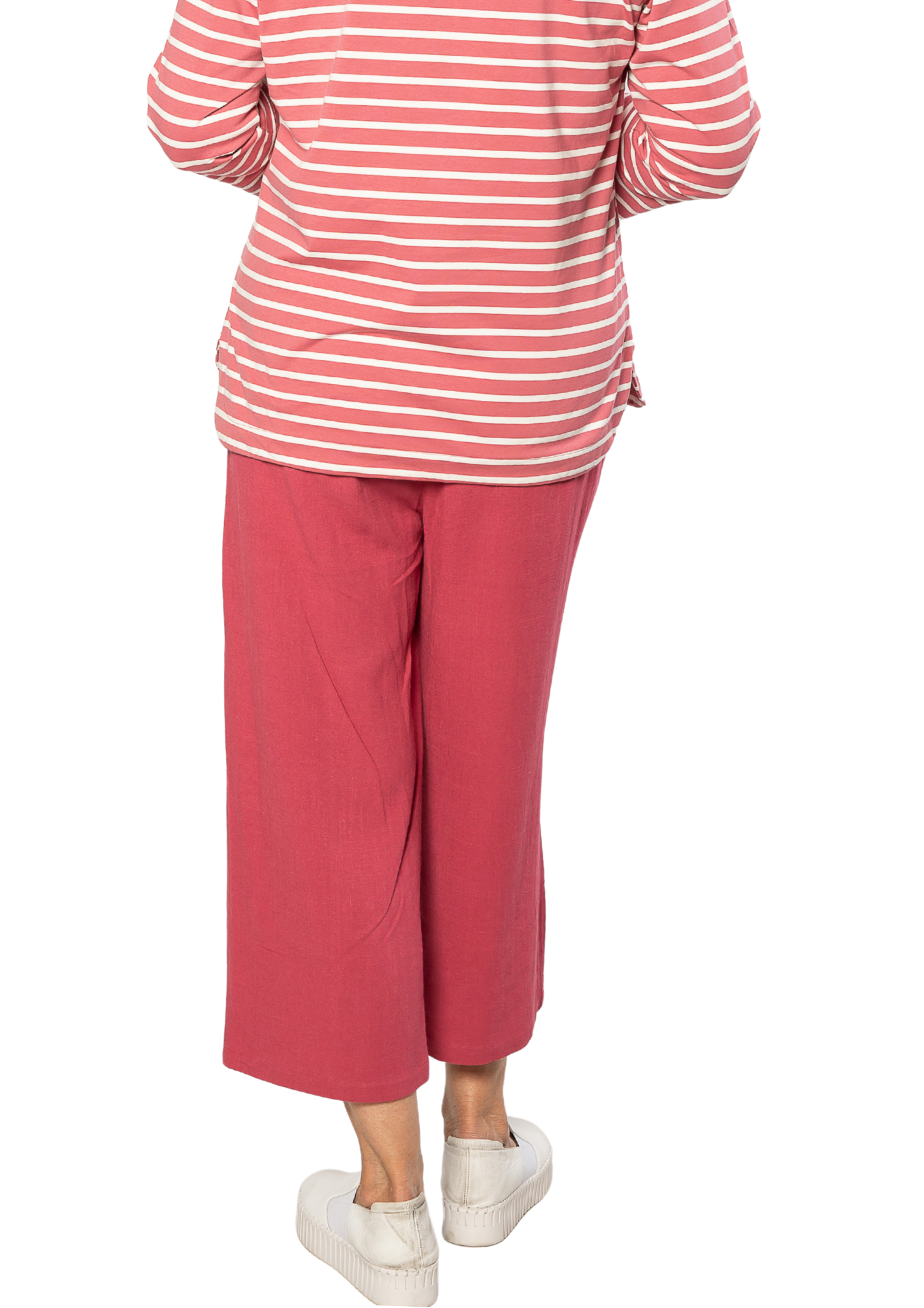 Linen Blend 3/4 Length Pant with Pockets #6678 - Cranberry