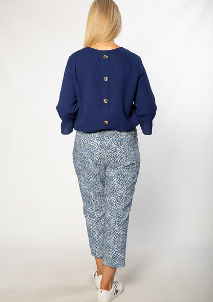 Printed bengaline 3/4 length pant - Blue #6722