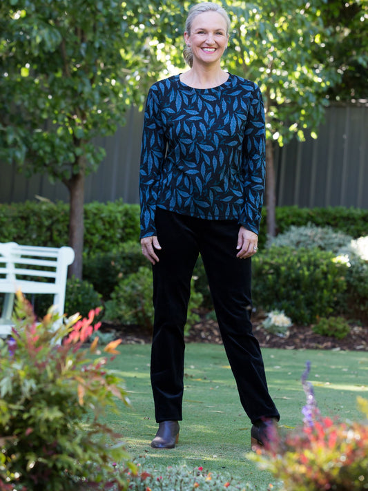 Two way stretch cord pull on pant with patch pockets #6007 Black