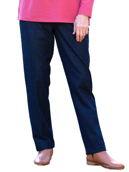 Fine Herringbone Straight leg Pull-on  Capri Pant #6158 Navy