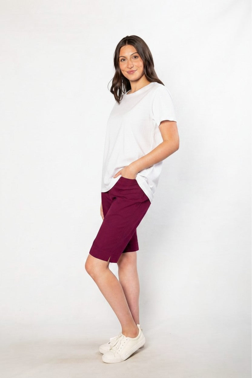 Pull-On Bengaline Knee Length Short #6255 Ruby