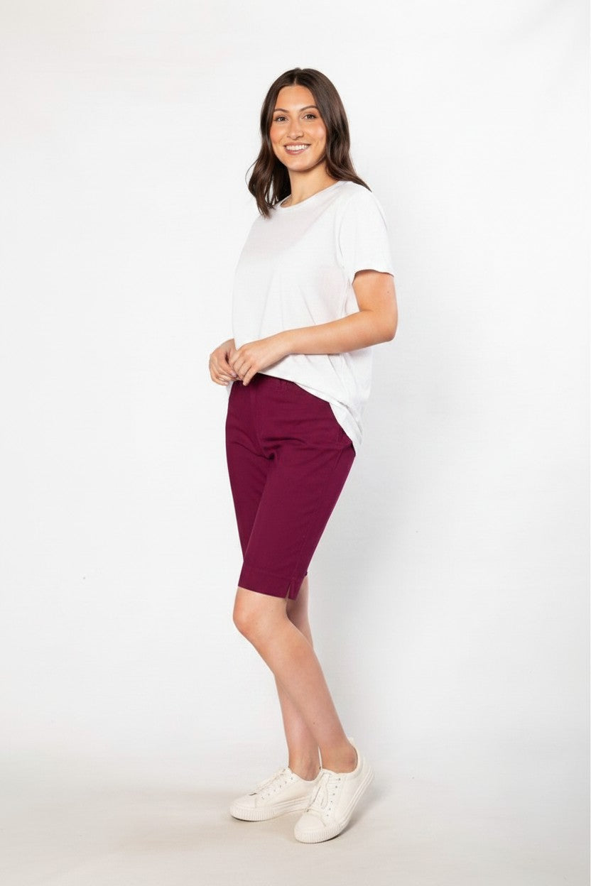 Pull-On Bengaline Knee Length Short #6255 Ruby