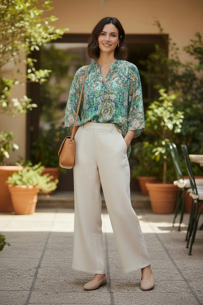 Flax Linen Blend Wide Leg Pant with Pockets – #6646