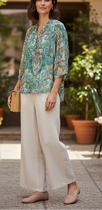 6646 Flax linen blend wide leg pull-on pants with side pockets2026 Summer Equinox