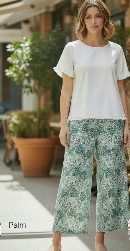6670 Palm print culotte wide leg pull-on 2026 Summer Equinox