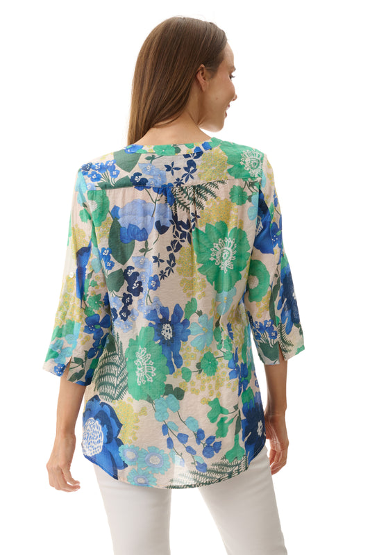Givoni Calla Blue Print 3/4 Sleeve Shirt 6MB37C