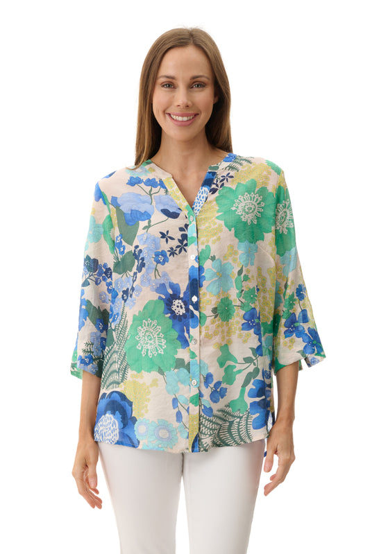 Givoni Calla Blue Print 3/4 Sleeve Shirt 6MB37C