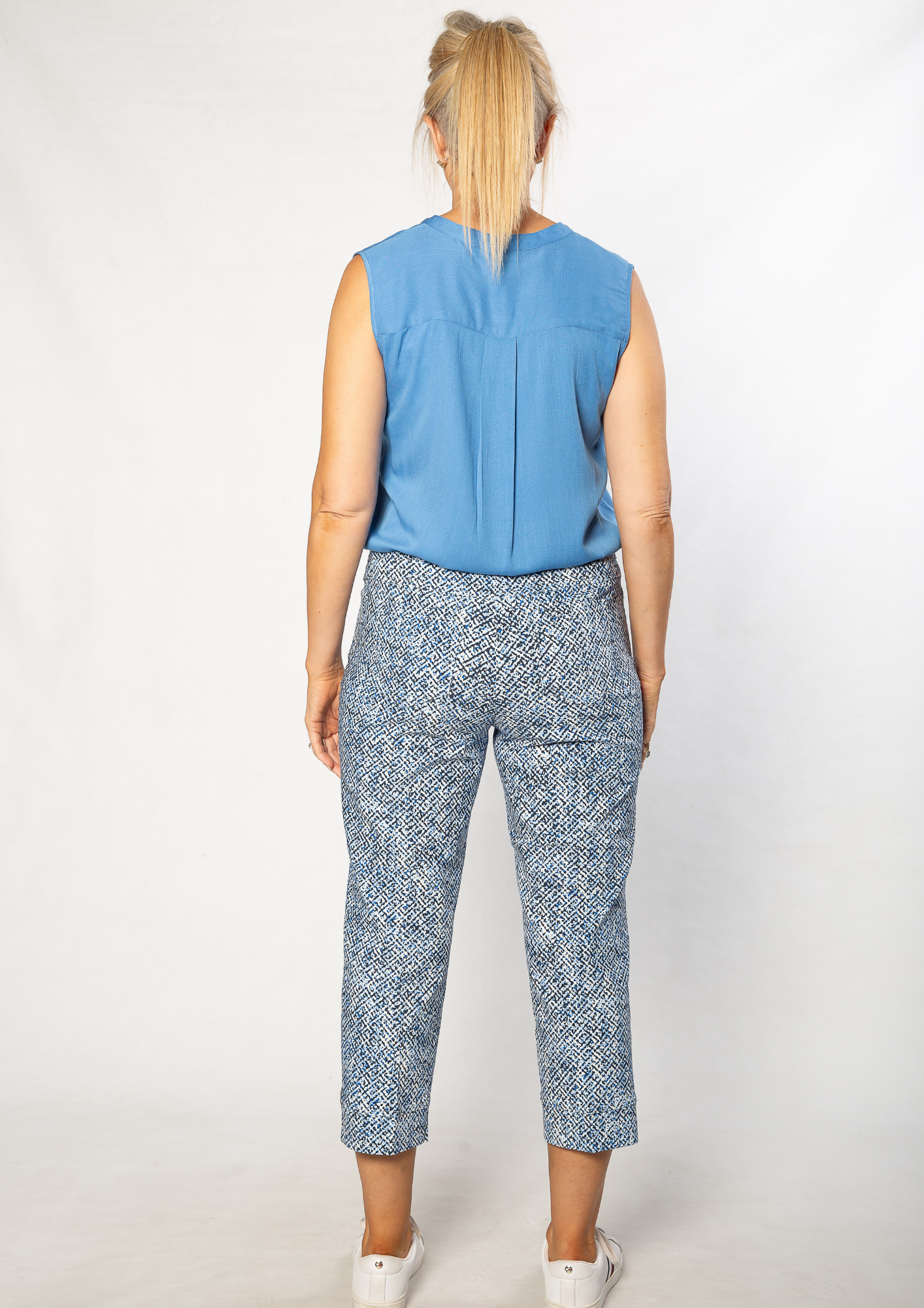 Printed bengaline 3/4 length pant - Blue #6722