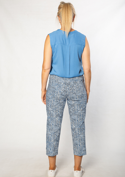 Printed bengaline 3/4 length pant - Blue #6722